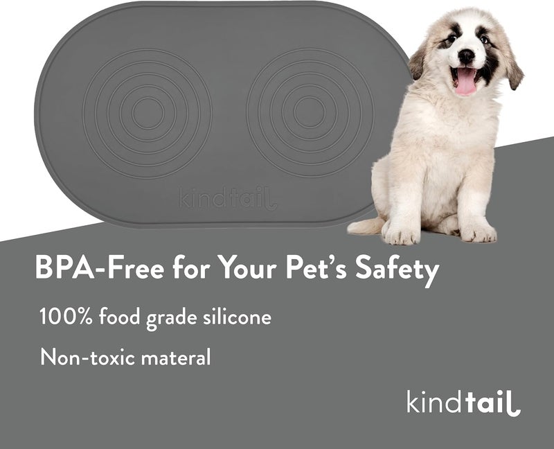 KindTail Dog & Cat Food Mat - Waterproof, Food-Grade Silicone Pet Placemat for Feeding & Water Bowls - Raised Edges Protect Floors - Non-Slip Grip - Dishwasher Safe - 19 x 11 Inches, Light Blue - Image 4